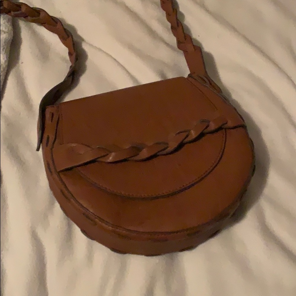 Brown leather crossbody saddle bag